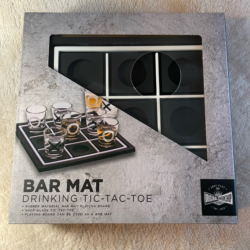 Black Drinking Tic-Tac-Toe Bar Mat